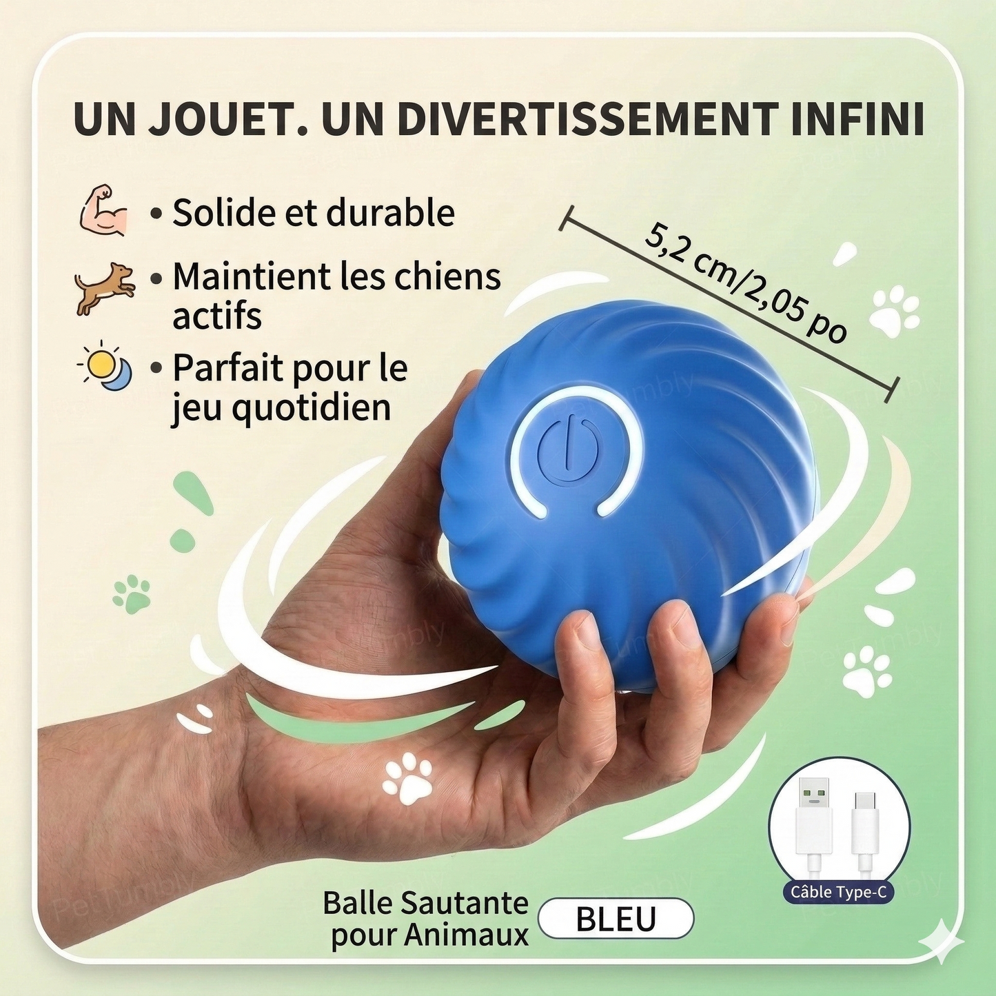 Balle Interactive Intelligente PetMotion - Jouet à Mouvement Automatique pour Chats et Chiens.