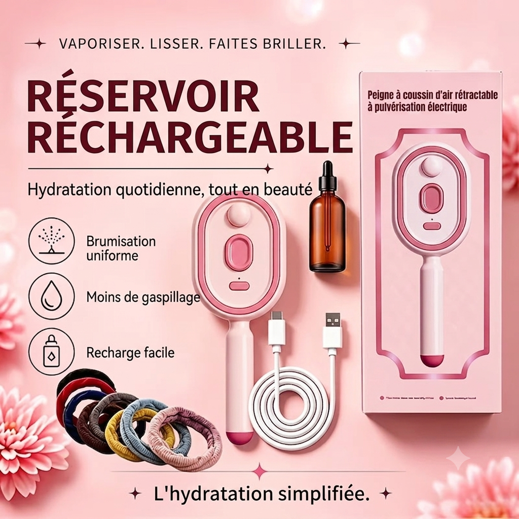 Des cheveux lisses en 5 minutes ! MaBrosseUtile™ Lissante électrique Portable