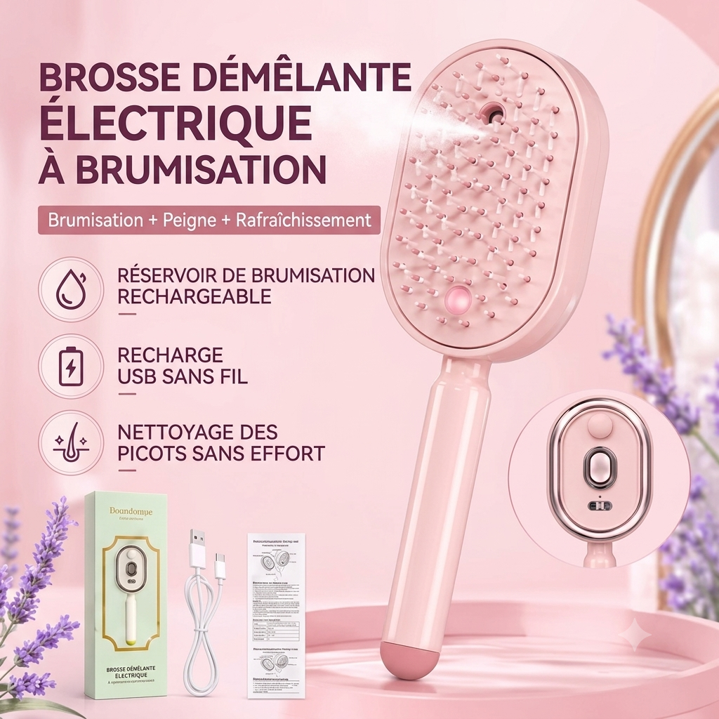 Des cheveux lisses en 5 minutes ! MaBrosseUtile™ Lissante électrique Portable