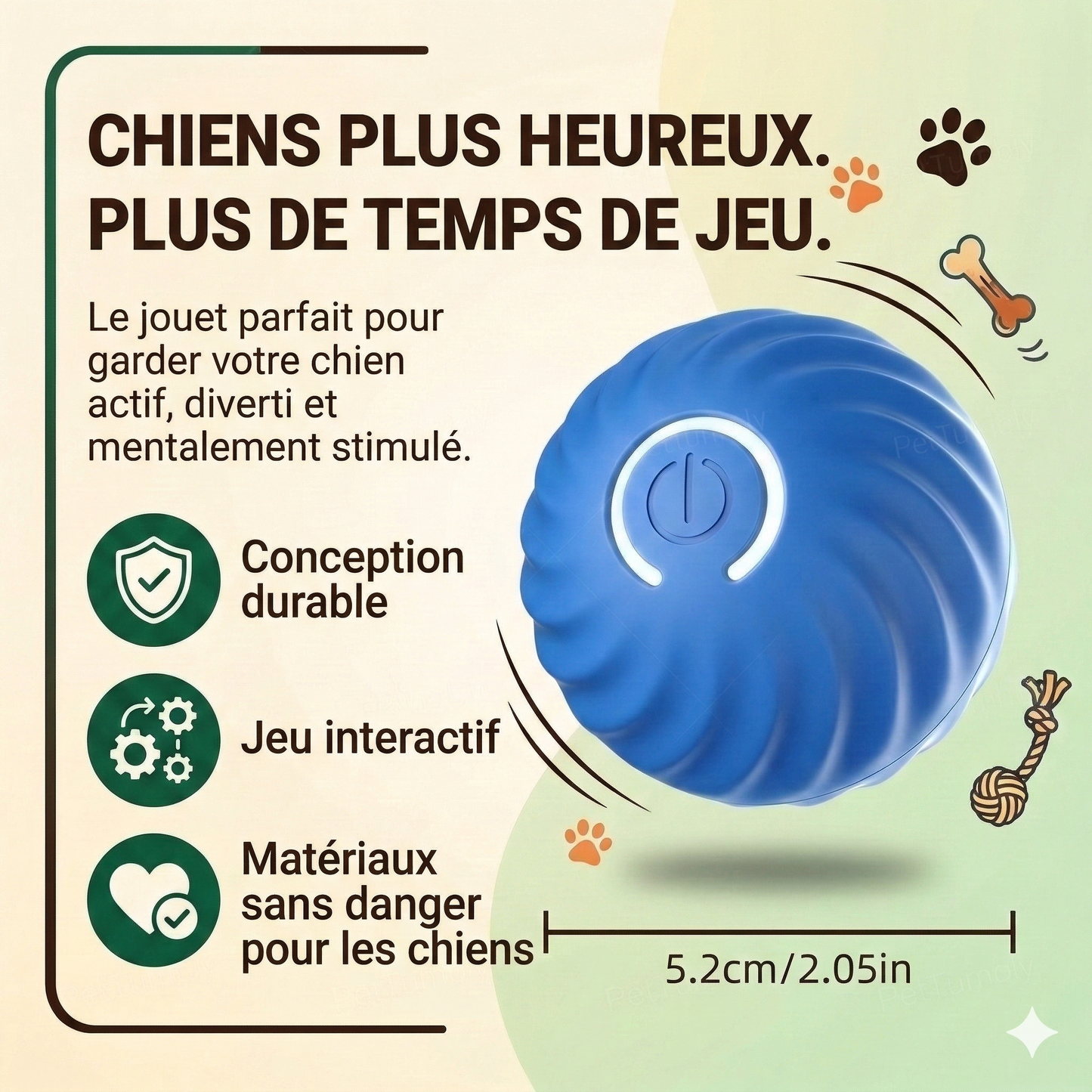 Balle Interactive Intelligente PetMotion - Jouet à Mouvement Automatique pour Chats et Chiens.