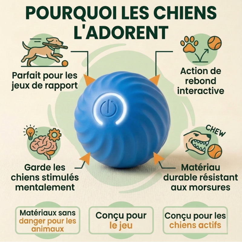 Balle Interactive Intelligente PetMotion - Jouet à Mouvement Automatique pour Chats et Chiens.
