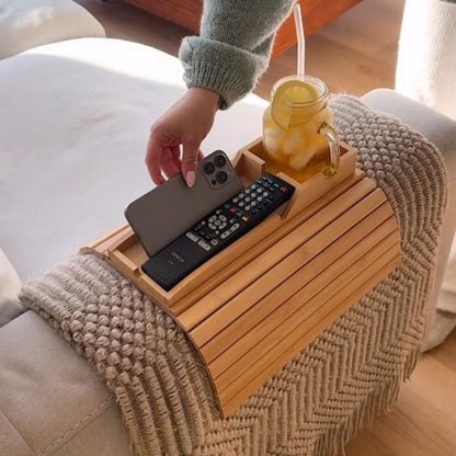 SofaZen™ – Tablette Accoudoir en Bois Naturel