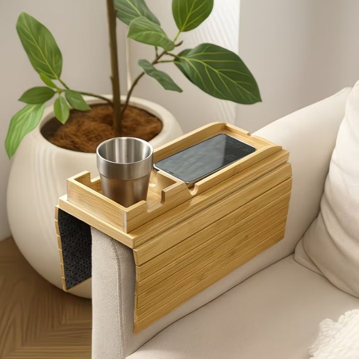 SofaZen™ – Tablette Accoudoir en Bois Naturel